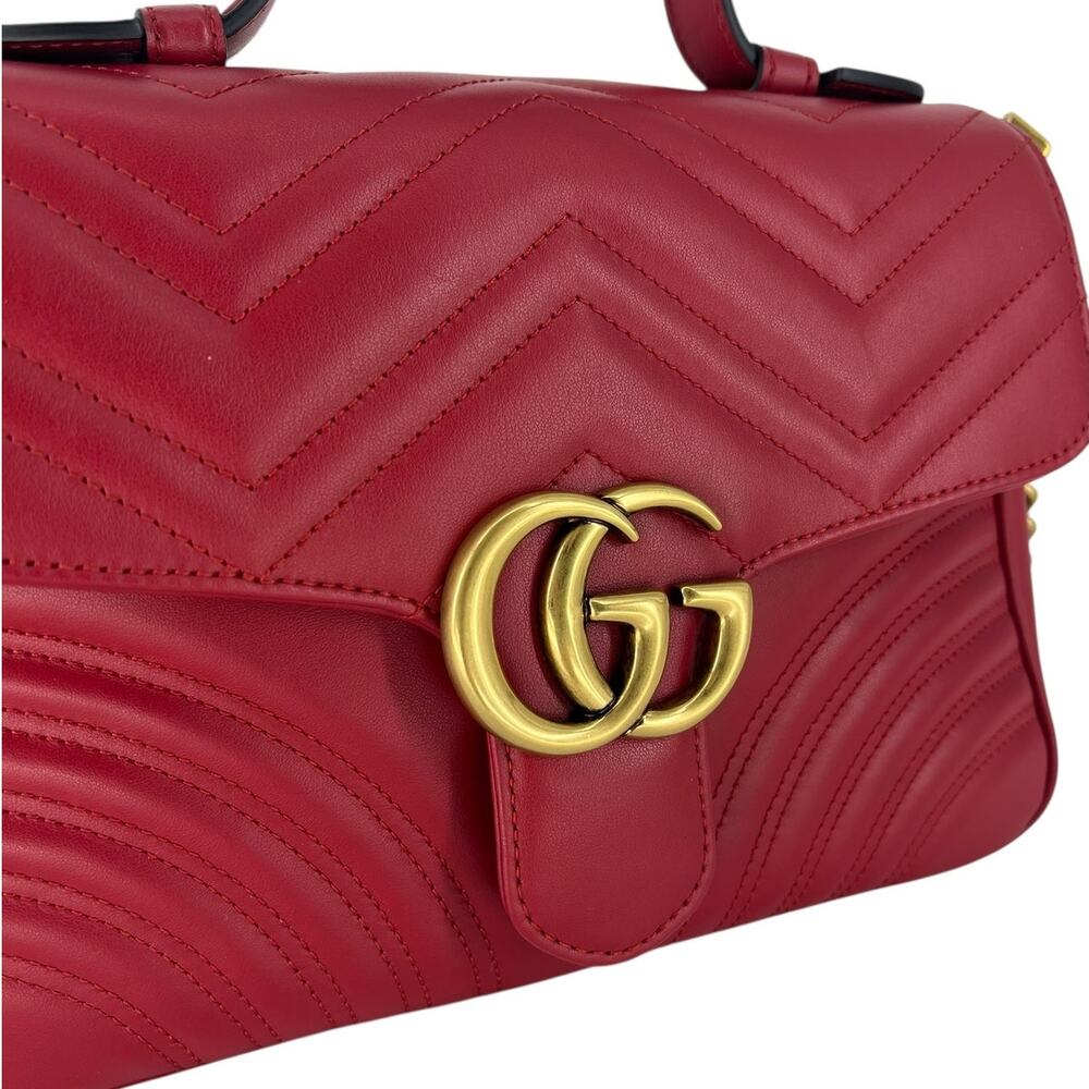 Gucci GG Marmont Small Matelasse Leather Top Handle Bag Hibiscus Red - Picture 5 of 16